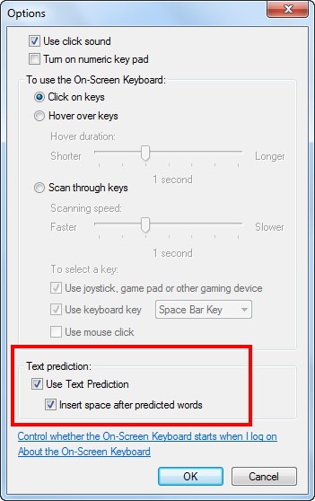 Tick the checkboxes under Text prediction to enable this feature